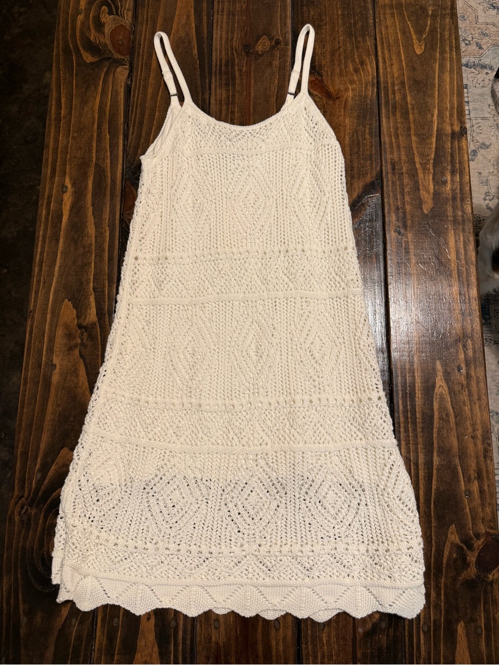 a new day Cream Crochet Spaghetti-Strap Mini Dress